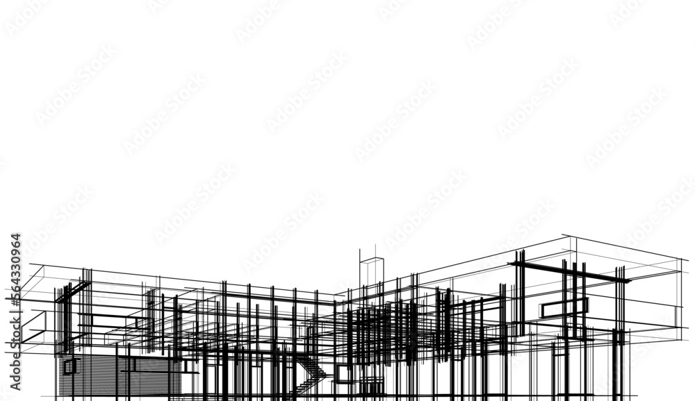 Modern house sketch architectural 3d illustration Modern house sketch architectural 3d illustration