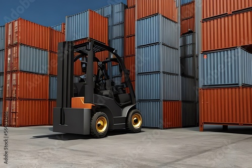 A forklift truck lifting a container. Generative AI