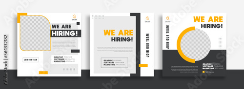 We are hiring job vacancy social media post banner design template with yellow color. We are hiring job vacancy square web banner design.