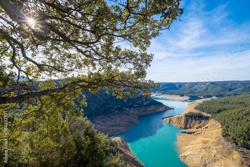Panoramic of the Noguera Ribagorzana river and the Montrebei gorge in the Protected Natural Area of Montsec in the province of Lleida in Catalonia Spain photo