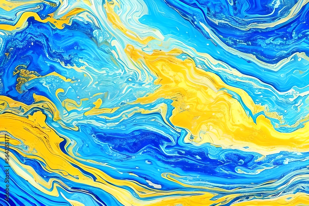 A gold and blue marbling abstract background. Generative AI