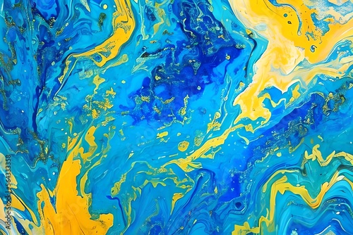 A gold and blue marbling abstract background. Generative AI