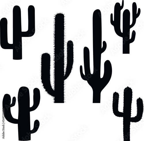 Cactus silhouettes set icon, SVG Vector Illustration