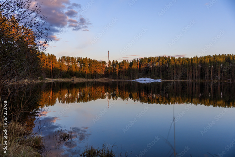 evening landscape on a calm lake