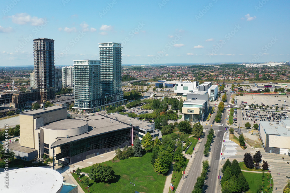 Aerial scene of the city center of Mississauga, Ontario, Canada