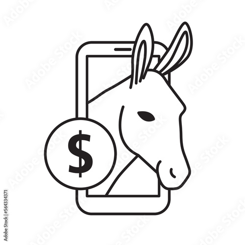 Money mule, cybersecurity icon showing money mule in bank account through phone. [Editable vector line]