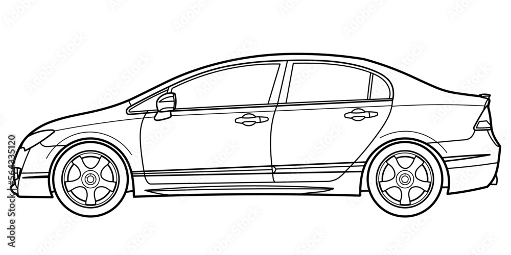 Classic sport sedan car. Side view. Street racing style car. Outline doodle vector illustration for your design - coloring book or print. Classic sport sedan car. Side view. Street racing style car. Outline doodle vector illustration for your design - coloring book or print.
