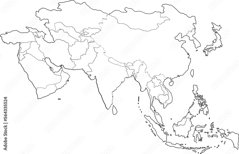 doodle freehand drawing of asia countries map.