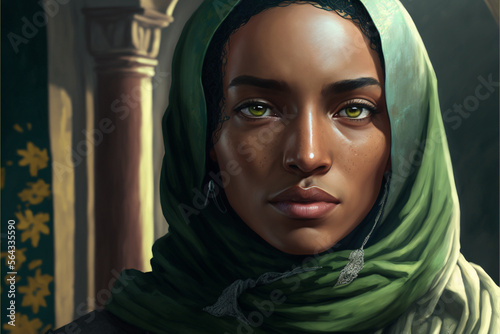 Slika na platnu Fictional Person, beautiful Muslim woman wearing a hijab in Tangier