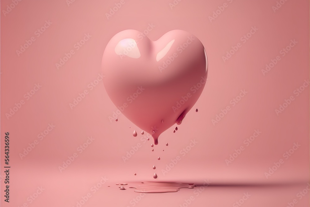 Heart shape made of Pink balloon floating on pink background. Generative AI