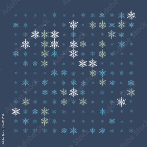 Winter rhythmic pattern with snowflakes. Optical illusion of volume. Decorative winter background. Luxury Christmas vector illustration. Surface texture, pattern for fabric, wrapping paper, wallpaper.