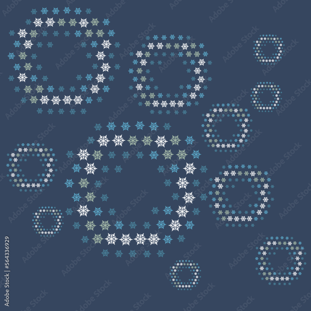Winter rhythmic pattern with snowflakes. Optical illusion of volume. Decorative winter background. Luxury Christmas vector illustration. Surface texture, pattern for fabric, wrapping paper, wallpaper.