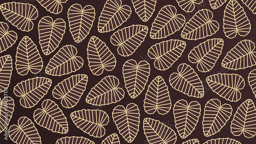 Brown floral background with tropical plant leaves texture