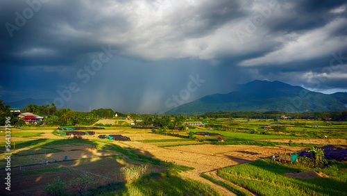 A rainstorm is set to fall during the day when the sun shines brightly.soft and selective focus.
