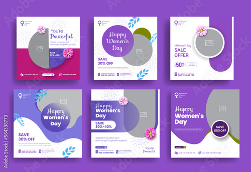 Social media post for International women's day banner and square flyer or web banner, suitable for 8th march banner set collection template design