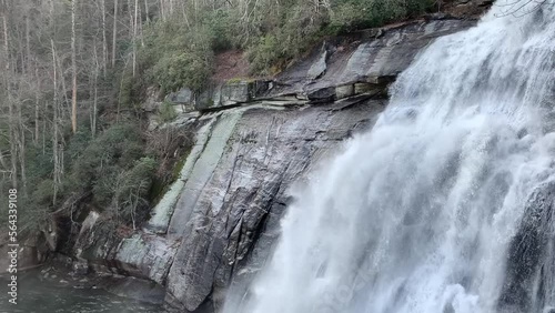 Misty mountain waterfall base on a cloudy day