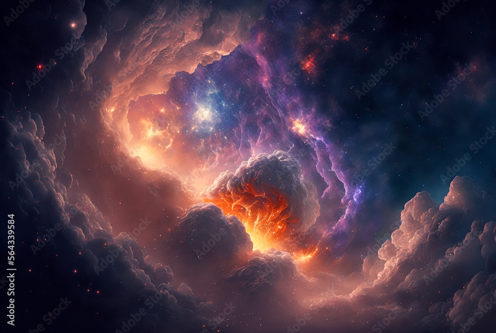 Colorful nebula galaxy, universe, gas and dust clouds. Created with Generative AI technology. Colorful nebula galaxy, universe, gas and dust clouds. Created with Generative AI technology.
