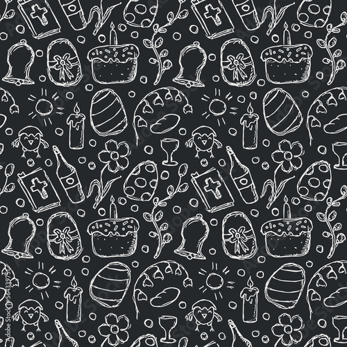Easter pattern. Seamless pattern with easter icons. Easter background