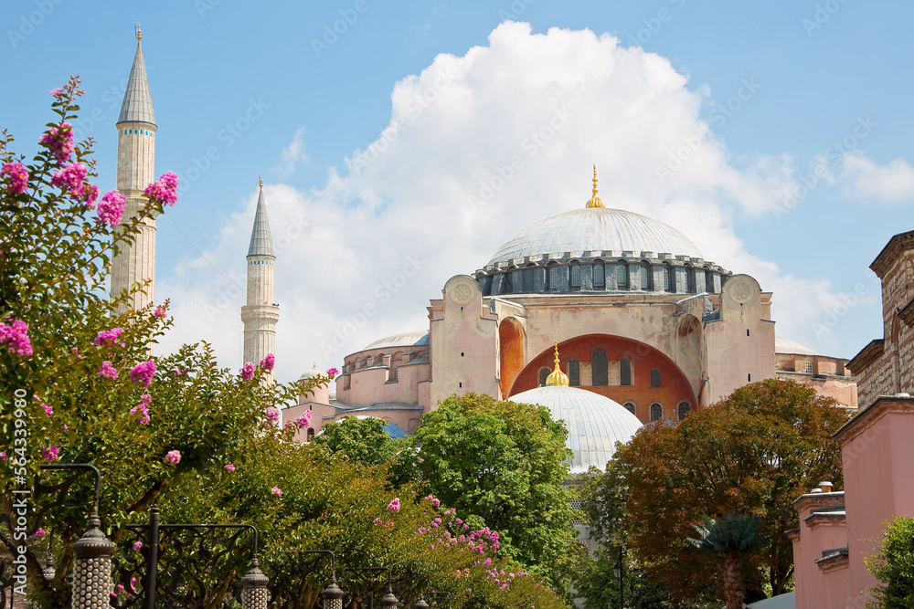 Beautiful view on the Hagia Sophia mosque in Istanbul, Sultanahmet, Turkey
