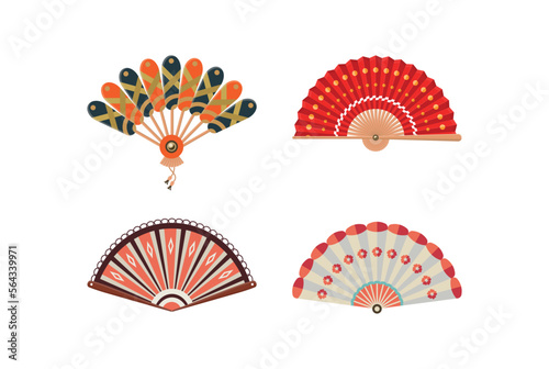 Collection of Asian fans in a detailed modern style.