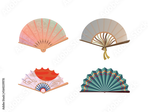Collection of Asian fans in a detailed modern style.