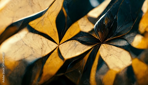 Yellow and black abstract wavey flow shape marble texture, Generative AI