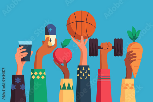 Healthy lifestyle illustration. Healthy people, stay active banner. 