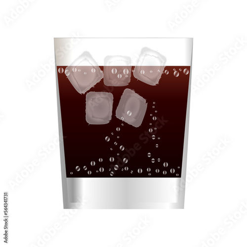 Glass of cola with ice cubes. Vector icon. EPS10