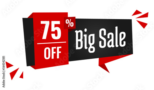 big sale 75 percent off discount, stripe, price balloon, black and red