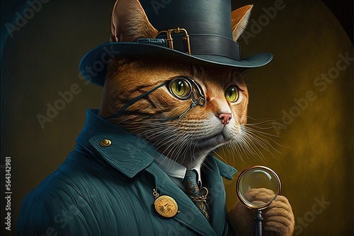 cat detective Illustration generative ai photo