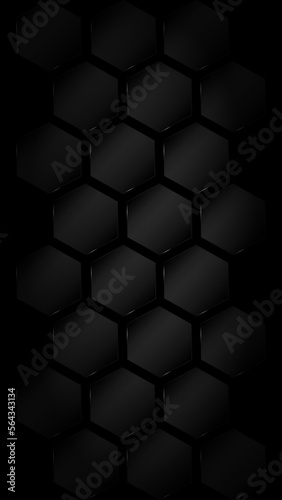 Fototapeta Naklejka Na Ścianę i Meble -  Vertical Abstract Dark Metallic Carbon Hexagon Background for Mobile Screen