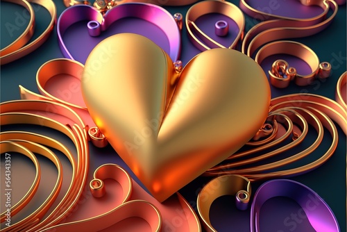 Multicolored Heart background. Valentine Wallpaper with Pink, Orange and Gold love hearts. Generative AI
