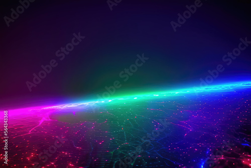 Horizon line in space  abstract vibrant colored shiny lights backgroundHorizon line in space  abstract vibrant colored shiny lights background. Ai generated art. Ai generated art.