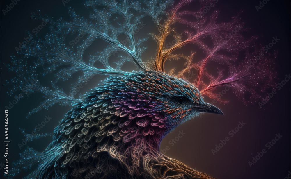 Obraz premium Colorful fantasy bird. Generative AI