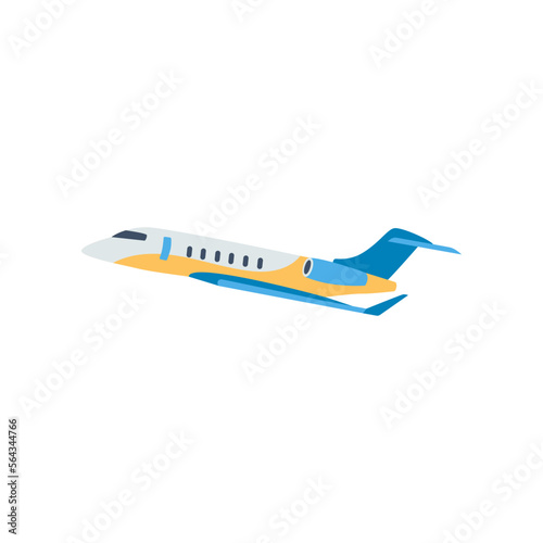Side view of flying airplane vector illustration. Cartoon drawing of aircraft, traveling by air element isolated on white background. Tourism, adventure, immigration, aviation concept
