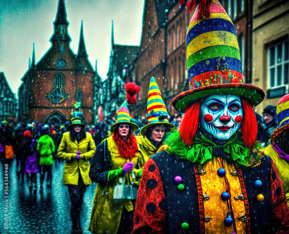Fototapeta premium Karnaval in Deutschland hat eine lange Tradition. Fasching is bunt, lustig, auch etwas skurril. Aber so toll... tolle Zeit. Helau! Generativ AI