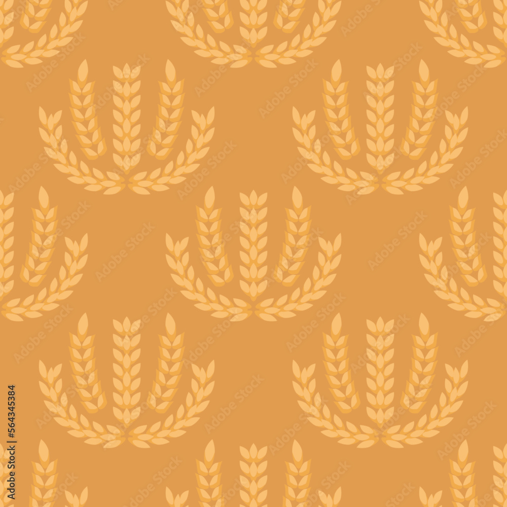 Wheat Ears Icons Seamless pattern,  Cereals sketch.  Organic Wheat, agricultural bread and natural food,  Malt  Beer print  background. Autumn harvest design  Vector flat illustration