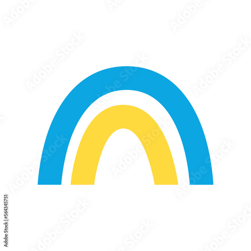 Blue and yellow rainbow as symbol of Ukraine vector illustration. Cartoon drawing of rainbow in colors of Ukrainian flag or anti-war element isolated on white background. War, military, peace concept