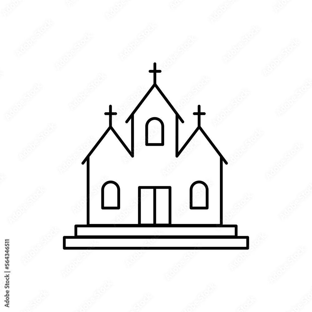 Christian Catholic Church or Monastery Building Sign Black Thin Line Icon Symbol. Vector illustration of Religion Architecture Christian Catholic Church or Monastery Building Sign Black Thin Line Icon Symbol. Vector illustration of Religion Architecture