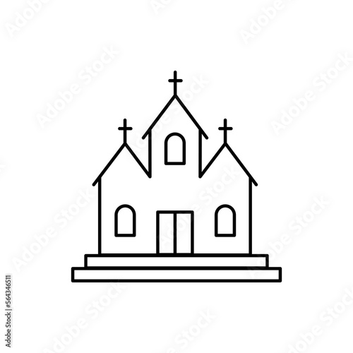 Christian Catholic Church or Monastery Building Sign Black Thin Line Icon Symbol. Vector illustration of Religion Architecture