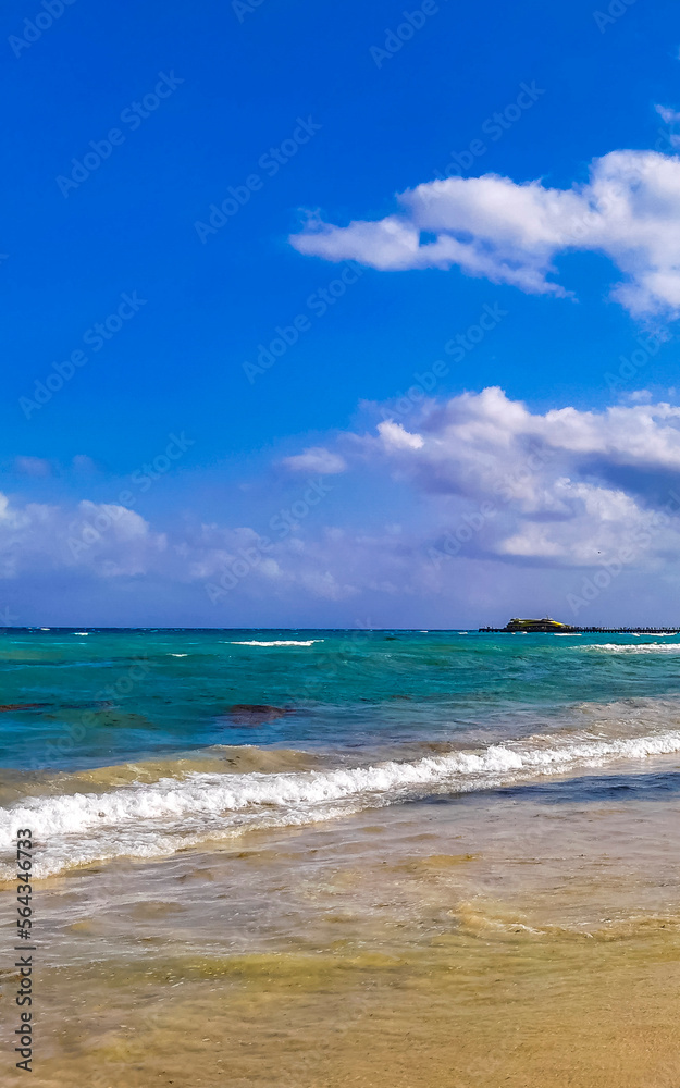 Tropical caribbean beach clear turquoise water Playa del Carmen Mexico. Tropical caribbean beach clear turquoise water Playa del Carmen Mexico.
