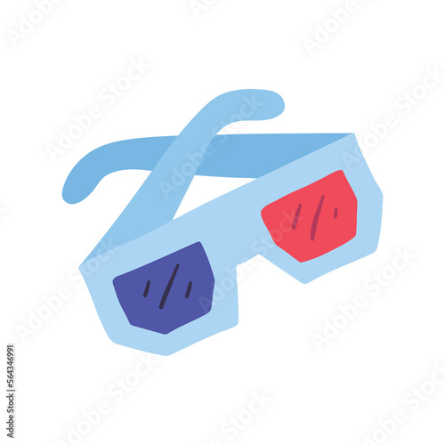 Cartoon Color 3d Movie Glasses Cinema Concept Flat Design Style Isolated on a White Background. Vector illustration