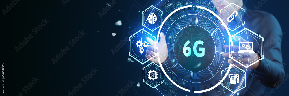 The concept of 6G network, high-speed mobile Internet, new generation networks. Business, modern technology, internet and networking concept. The concept of 6G network, high-speed mobile Internet, new generation networks. Business, modern technology, internet and networking concept.