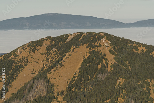 Fototapeta Naklejka Na Ścianę i Meble -  Widok na Tatry Polskie i Słowackie w słoneczny jesienny dzień. Babia Góra w dalszym planie.
