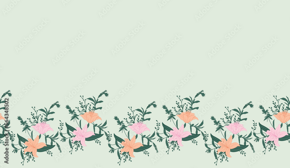 Hand drawn flower border endless seamless pattern Hand drawn flower border endless seamless pattern