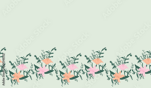 Hand drawn  flower border endless seamless pattern