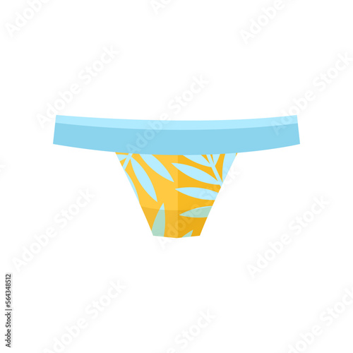 Colorful swim briefs with tropical print vector illustration. Cartoon drawing of male swimwear or underpants isolated on white background. Summer, fashion concept