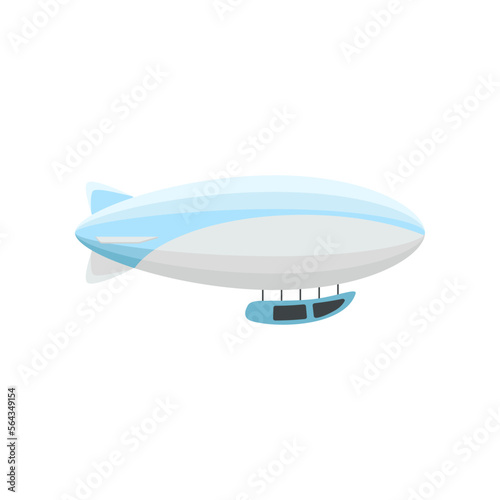 Colorful light-blue airship vector illustration. Retro zeppelin or dirigible for carrying passengers isolated on white background. Transportation, tourism, aviation industry concept