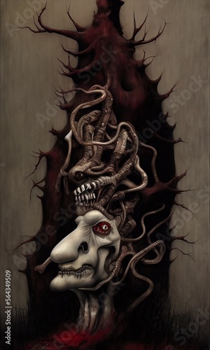 Lowbrow monster head with t...