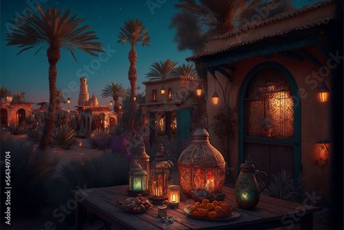 Ramadan kareem ornamental Arabic lantern generative ai © 92ashrafsoomro